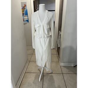 Sachin & Babi White Faux Wrap Fringed Cocktail Formal Party Midi Dress Sz 8